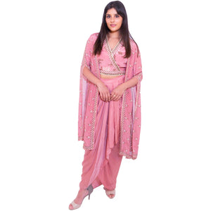 Soup By Sougat Paul - Pink Wrap Crop Top Dhoti Set